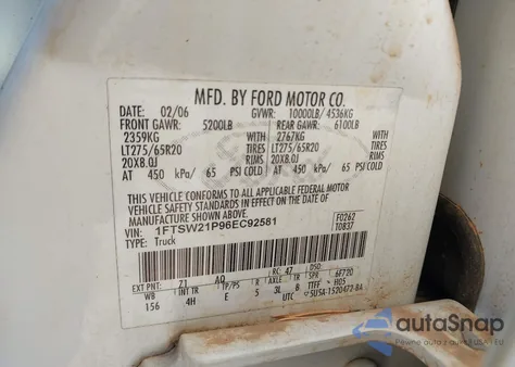 2006 Ford F-250 Lariat/Xl/Xlt из США, поврежденный, VIN 1FTSW21P96EC92581